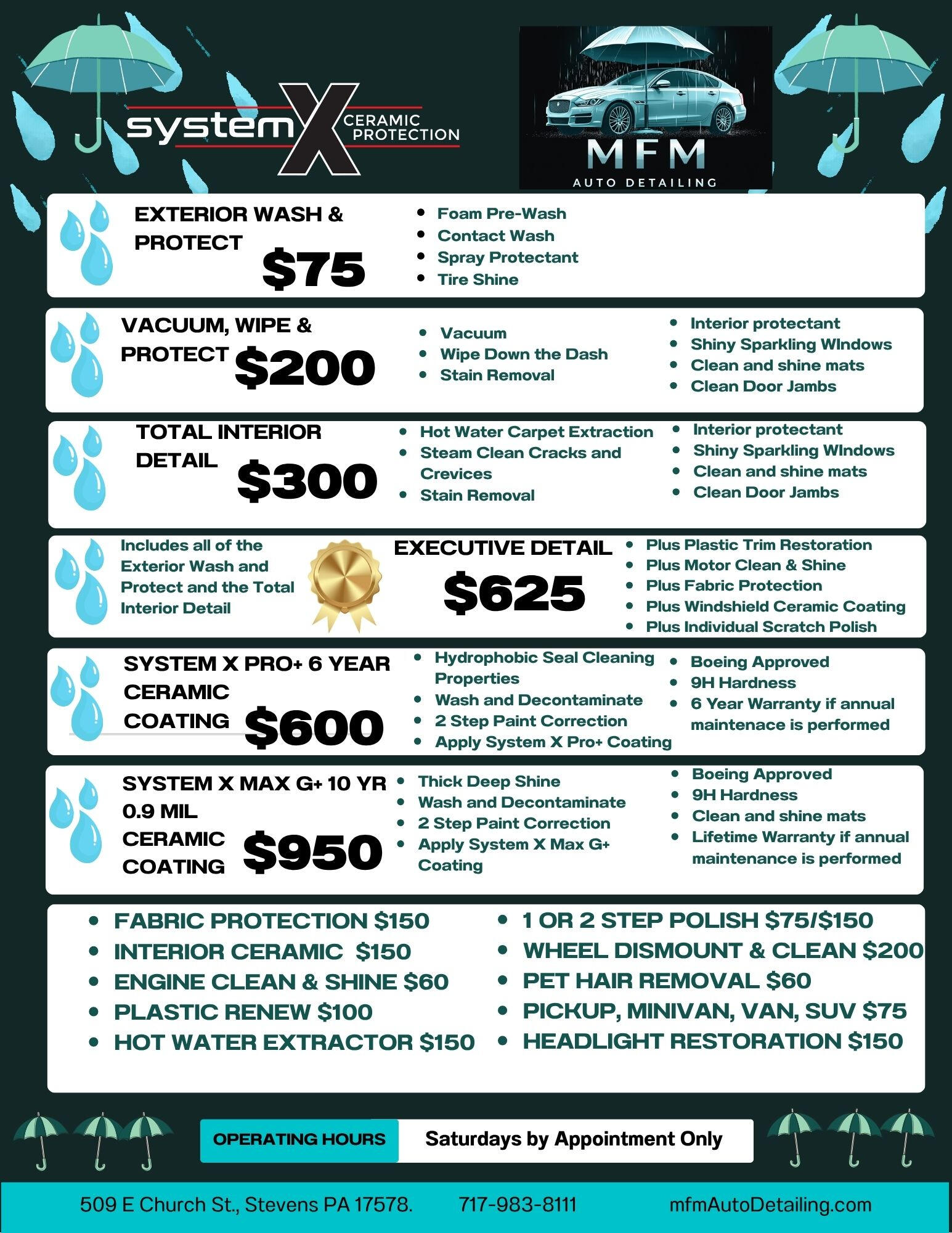 Services & Pricing mfmAuto Detailing Price List